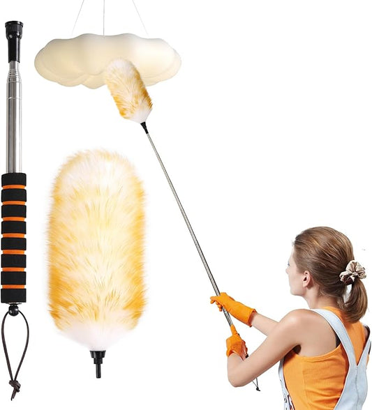 Lambswool Extendable Removable Duster 25-64 Inch Stainless Steel Extension Pole Wool Dusters for Cleaning Ceiling Fans Window Blinds Car Interiors Furniture Dusting,Feather Duster
