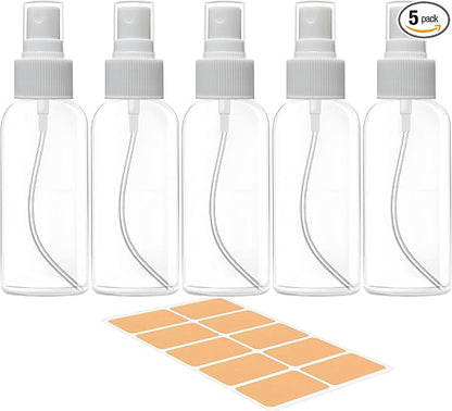 DNSEN 5 Pack 3.4 oz Travel Spray Bottles TSA Approved Fine Mist Travel Size Spray Bottle for Liquids Refillable Empty Clear Plastic Bottles with Labels