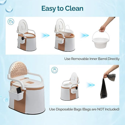 VINGLI Portable Toilet | Back & Handrail Design Commode with 5 Gallon Bucket Inner, Camping RV Toilet for Adult, Kids, Home, Boat, Van, Travel, Orange