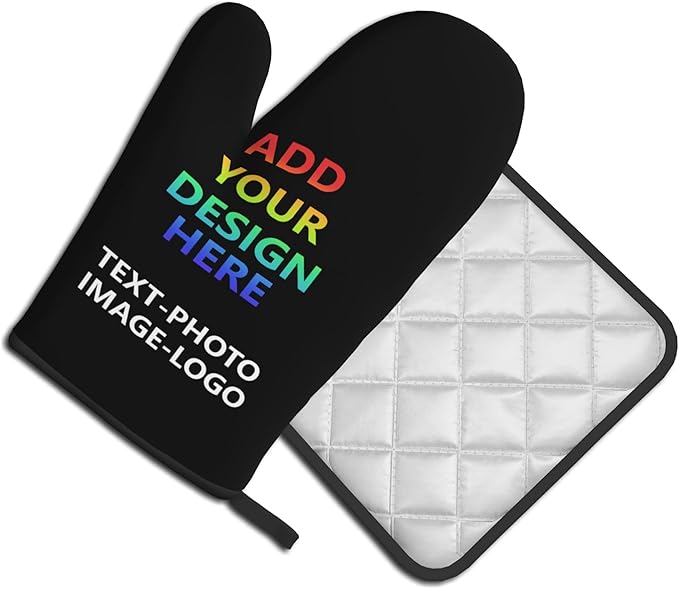 Custom Oven Mitts and Pot Holders Sets Personalized Customized Logo Text Image Kitchen Mitts Hot Pads for Cooking BBQ Baking Grilling
