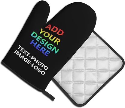 Custom Oven Mitts and Pot Holders Sets Personalized Customized Logo Text Image Kitchen Mitts Hot Pads for Cooking BBQ Baking Grilling