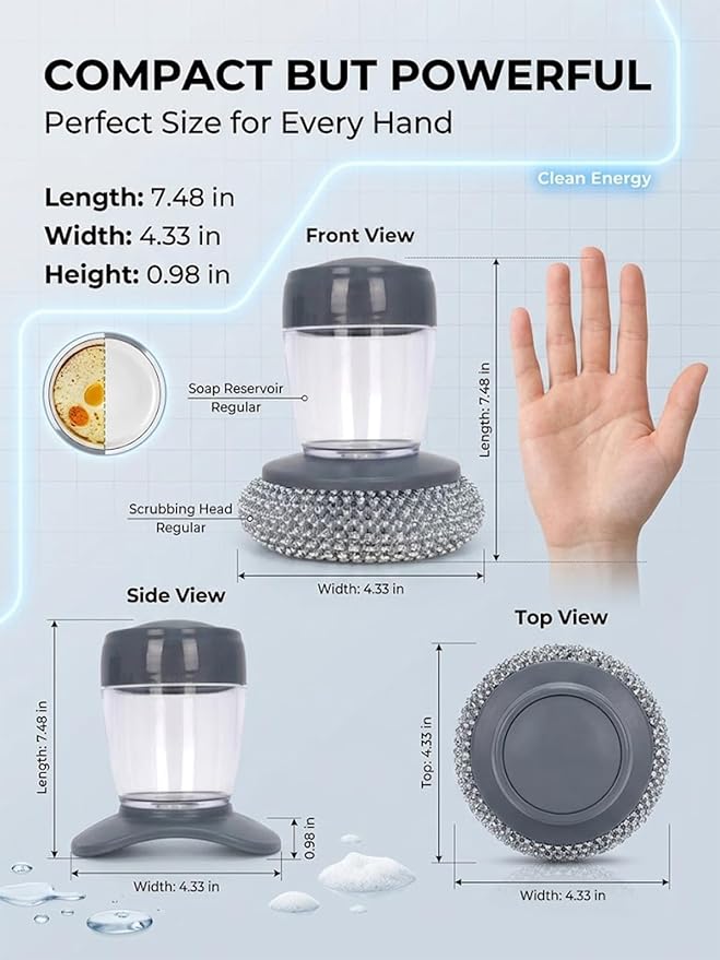 Dish Soap Dispenser and Sponge Holder Set for Kitchen Sink Soap Dispensing Palm Brush with Handle Scrubber Wood Bamboo Cleaning Tools Wand Refill Countertop Accessories(2+6PCS)