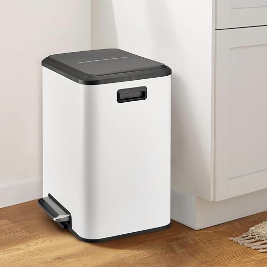 Kitchen Trash Can, 2x4 Gallon Rectangular Kitchen Waste Bin, Dual Separate Compartment Recycle Bin with Removable Plastic Inner Buckets, Soft Step-on with Lid