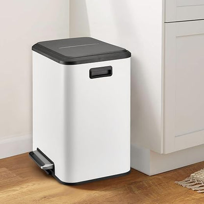 Kitchen Trash Can, 2x4 Gallon Rectangular Kitchen Waste Bin, Dual Separate Compartment Recycle Bin with Removable Plastic Inner Buckets, Soft Step-on with Lid