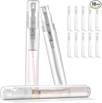 Chiallco Mini Perfume Sample Bottles, 10 Pack 5 ml Plastic Small Perfume Spray Bottle, Fine Mist, Portable Perfume Travel Refillable Bottle, Upgraded atomizer sprayer for perfume, Clear