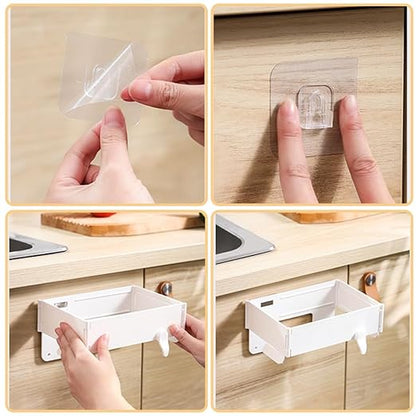 2 PCS Foldable Trash Bag Holder,Garbage Bag Holder,Hanging Waste Garbage Can Rack Magnetic Closure Waste Bag, Space Saving No Drill,for Cabinet Doors, Bathroom, Table Sides