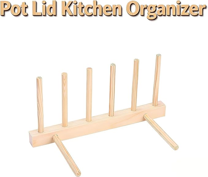 Wooden Dish Rack with 5 Compartments - Drying Drainboard Storage Holder for Plates, Bowls, Cups & Pot Lids, Kitchen Cabinet Organizer (Wood Color)