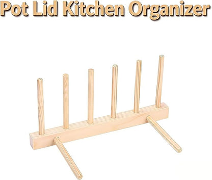Wooden Dish Rack with 5 Compartments - Drying Drainboard Storage Holder for Plates, Bowls, Cups & Pot Lids, Kitchen Cabinet Organizer (Wood Color)