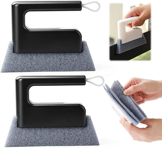 2 Pack Magic Window Track Cleaner, Window Groove Cleaning Brush Set with 4 Replacement Pads for Sliding Door Tracks, Window Slides,Car Vents Deep Cleaning Tools for Hard-to-Reach Gaps (Black)