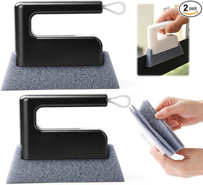 Magic Window Track Cleaner, Window Groove Cleaning Brush Tools, Handheld Cleaner Brushes Tools for Window Slides Grooves, Tile Grout Lines, Shutter Slats, Car Vents & Narrow Gaps (2, Black)