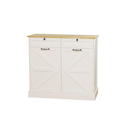 RASOO Trashcan Cabinet for Kitchens 10 Gallons Tilt Out Trash Recycling Cabinet with Hideaway Drawers, 1 Door with Storage Rack for Laundry Room, Pantry, Kitchen, White