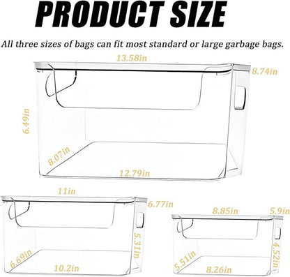 3 Pack Trash Bag Organizer Under Sink, Stackable Plastic Garbage Bags Holder with Lid, Trash Bag Dispenser Roll Storage for Kitchen, Pantry & Laundry Room Organization