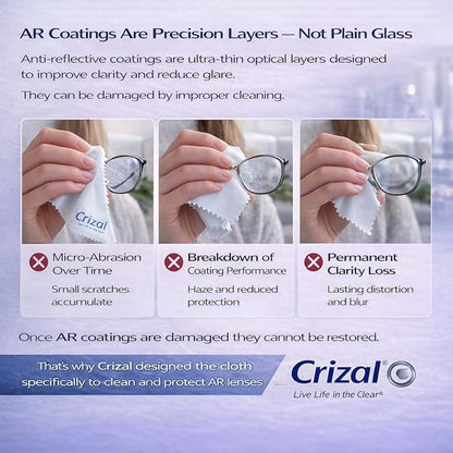 Crizal Eyeglass Cleaning Cloths – 6 Pack Premium Microfiber – Designed & Tested for AR-Coated Lenses – Trusted by Optical Professionals