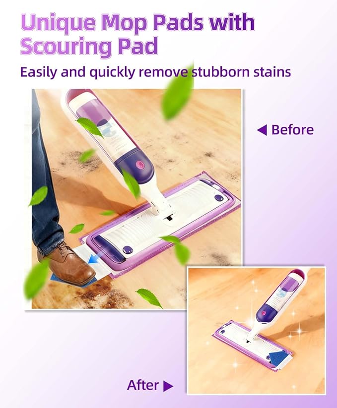 Reusable Power Mop Refills Pads with Unique Scrubbing Pads Compatible with Swiffer PowerMop Microfiber Power Mop Pads Refill for 13-15'' Spray Mops Washable Pads for Multi-Surface Floor Cleaning 8PCS