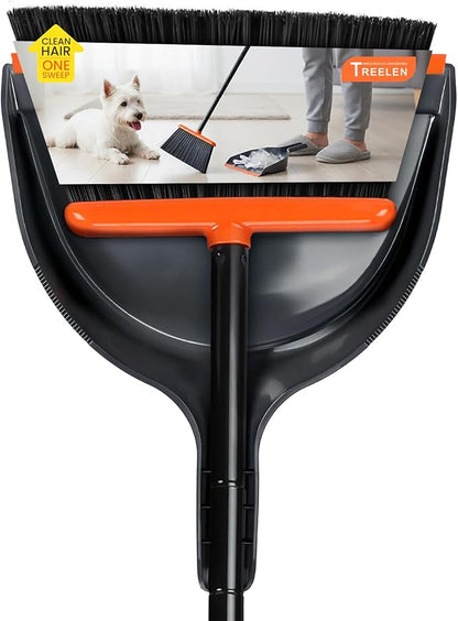 TreeLen Angle Broom and Dustpan Set, Dust Pan Snaps On Broom Handles Orange