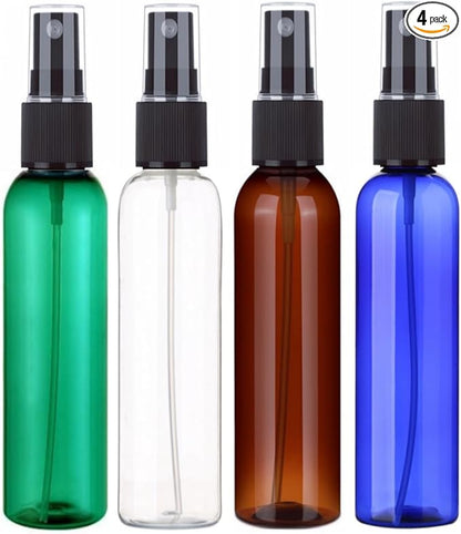 SINIDE Spray Bottles 60 ml / 2 oz, 4 Pack Empty Fine Mist Plastic Mini Travel Bottle Set, Portable Refillable Makeup Sprayer Containers for Perfume, Liquids, Aromatherapy, Small Size