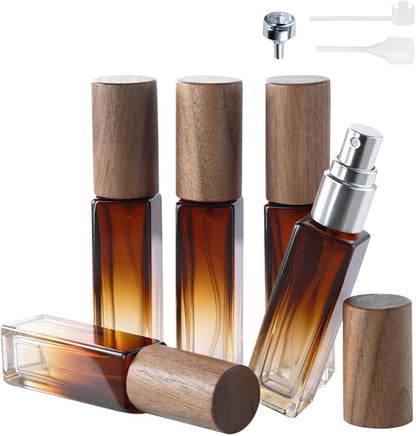 Perfume Atomizer, Glass Perfume Container,Travel Bottle Refillable, Empty Portable Leakproof Frangrance Spray Bottle (Walnut Gradient Amber 5pcs 10ml)