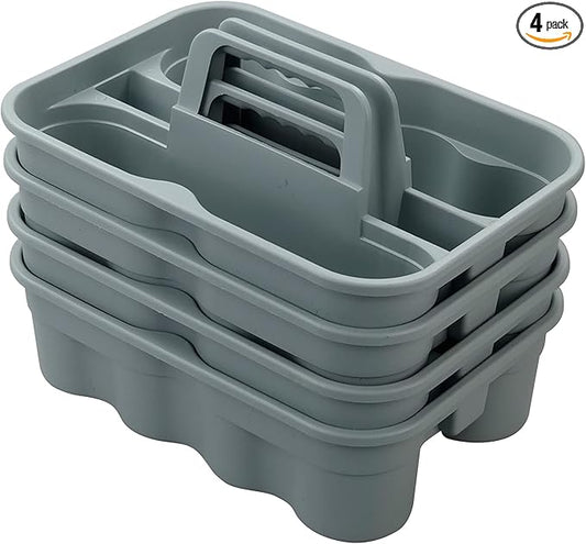Kekow 4-Pack Plastic Storage Caddy, Carry Caddy with Handle, Gray
