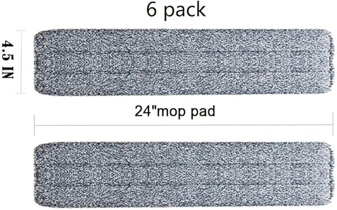 Wet Mop 24" Microfiber Mop Heavy Duty Floor Pads Replacement Kit 6 Pack Reusable Mop Head