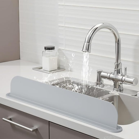 19.3 inch Kitchen Sink Splash Guard, Silicone Sink Baffle Splash Guard, Backsplash Protector for Kitchen Countertop & Bathroom Bathtub with Non-Slip Strong Suction, Gray
