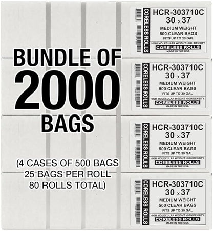 Aluf Plastics High Density Trash Bags, 30 Gallon, 2000 Count, 10 Micron (eq), 30" x 37", Clear, for Bathroom, Office, Industrial, Commercial, Janitorial, Municipal, Recycling