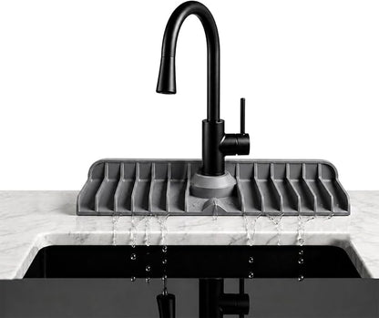 Premium Kitchen Sink Splash Guard – 18" x 5.7" Silicone Faucet Mat with Secure Pressure Clip, True 10° 3D Drainage(No Pooling), Anti-Lift Design, Flexible Leak-Sealing Ring, Non-Slip Fit Behind Faucet