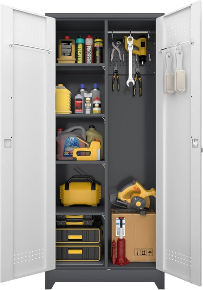 Storage Cabinets,Metal Lockable Storage Cabinet with Locking Doors,Tall Utility Cabinets for Garage,Laundry,Office,Grey&White