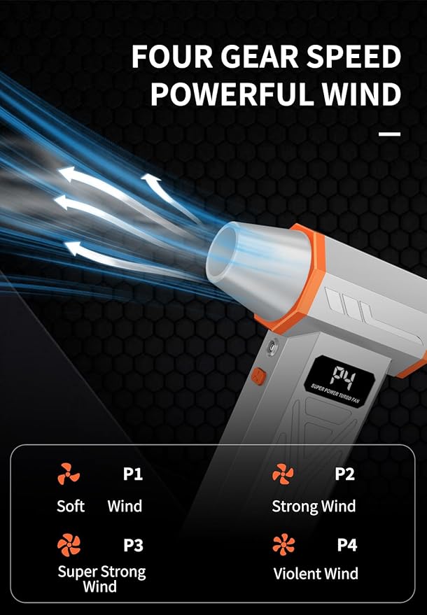AS-S50 Electric Air Duster-130000RPM Super Power Cordless Air Duster, 4-Gear Adjustable Mini Blower with Fast Charging, Dust Blower for Computer, Keyboard, House, Outdoor and Car | Gray