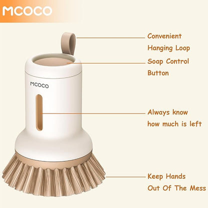 Soap Dispensing Palm Brush Scrub Brush with Soap Dispenser Palm Dish Brush Soap Dispenser Brush Dish Scrub Brush for Kitchen Cleaning, Pan, Pot, Sink 2 Pack White