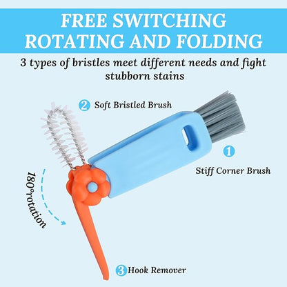 6Pcs 3 in 1 Bottle Brush, TACYKIBD Multifunctional Cup Lid Cleaning Supplies Water Cup Cleaner, Portable Small Crevice Cleaning Brush Tools for Baby Bottle Gap Tight Spaces