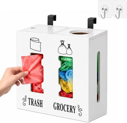 2 in 1 Trash Bag Dispenser and Grocery Bag Holder, Large Wooden Trash Bag Holder,Trash Bag Dispenser for Grocery Bags and Plastic Bags,Kitchen Cabinet Under Sink Organizers and Storage