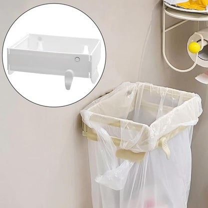 2-Pack Over the Cabinet Trash Bag Holder, Stainless Steel Hanging Garbage Organizer for Kitchen Cabinet Door, Portable Grocery Bag Support for Under Sink, RV, Bathroom and Pantry, White