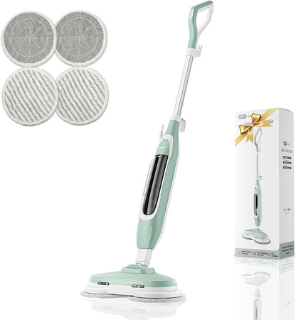 Steam Mop, All-in-One Steam and Scrub Hard Floor Cleaner with LED Headlights, 450ml Tank, 4 Soft Pads, Dual Power, Swivel Steering for Hardwood, Tile and Laminate