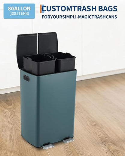 Takywep 60 L / 16 Gal Dual Compartment Step Trash Can, Hands-Free Recycling Bin, Soft-Close Lid, Brushed Stainless Steel for Kitchen, Home, Office, Garage