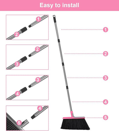 KeFanta Heavy Duty Broom, Outdoor Broom with 54.7" Long Handle, Commercial Brooms for Sweeping Outdoor Concrete Courtyard Garage Patio Indoor Home Floor Kitchen Office Lobby