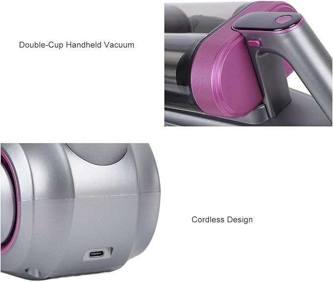 HEEPDD Handheld Mattress Vacuum Cleaner, Cordless, 13000Pa Suction, 520ml Dustbin, Light, Gray Purple, for Bed Sofa Carpet Pet Hair