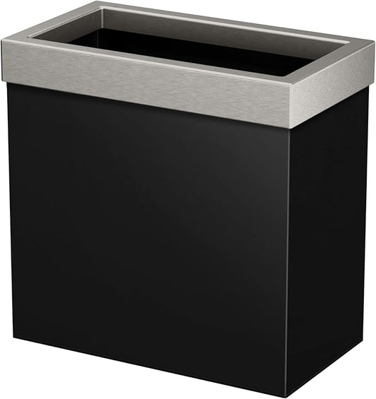 Gatco Small Bathroom Trash Can with Lid, Rectangle 3 Gallon Stainless Steel Wastebasket, Under Sink, Matte Black and Satin Nickel, for Bathroom, Bedroom, Office (1918SN)