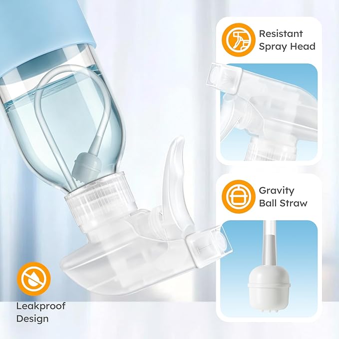 Tecohouse 2 Pack 360° Glass Spray Bottles with Silicone Sleeve, 4 oz Clear Empty Refillable Containers with Adjustable Spray Nozzles, Dark Spray Bottles for Cleaning Solutions, Plants (Blue & Grey)