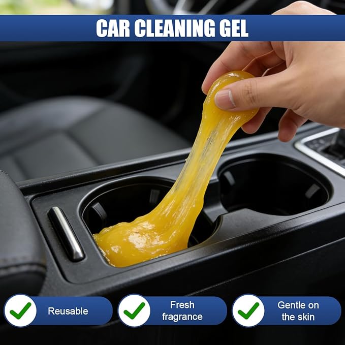 Craedli 2PCS Car Cleaning Gel, Universal Dust Cleaning Putty Gel Car Interior Cleaner Slime, Reusable Jelly Cleaner Auto Detailing Tool for Air Vents, Cup Holders & Keyboards, Clean Supplies (Yellow)