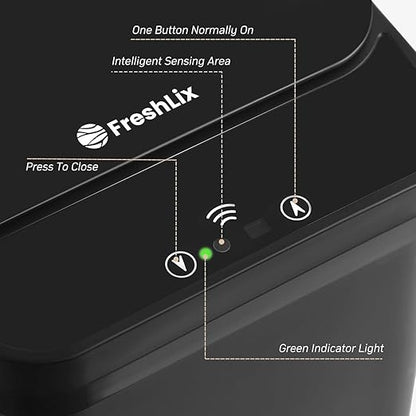 FRESHLIX Bathroom Trash Can, 2.6 Gallon Automatic Motion Sensor Touchless Garbage Can, Waterproof Trash Bin with Lid, Narrow Small Waste Bin for Kitchen, Office, Bedroom, Black