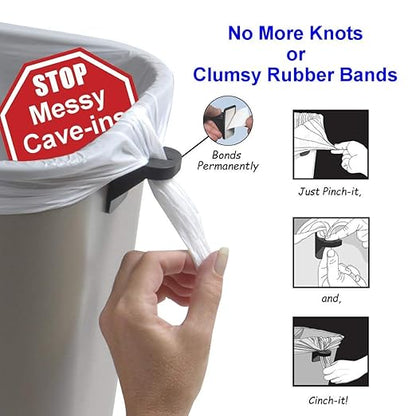 PlasticMill Trash Bag Cinch - Holder for Trash Can - Keeps Bag From Slipping - Fits Most Standard Cans (White, 50-Pack)