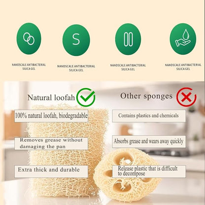 Natural Loofah Sponges 3-Pack, Extra Dense Long-Lasting for Dishes Body, 100% Plant Fiber Exfoliating Scrubber, Eco-Friendly Kitchen Sponge, Biodegradable, Gentle on Skin, Cookware
