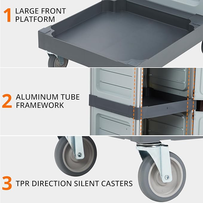 Commercial 3-Shelf Janitorial Cart with 2 Cabinet,Commercial Cleaning Cart on Wheels with Cover, Shelves, and Oxford Bag, Housekeeping Cleaning Caddy Service Carts for School Hotel Apartment