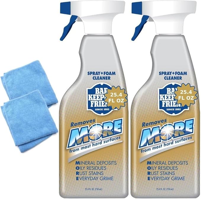 Bar-Keeper’s-Friend More Spray and Foam Cleaner, 25.4oz Hard Water Stain Remover + 2x Microfiber Towel - Cleans Dirt from Hard Surfaces