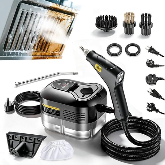 2500W High Pressure Handheld Steam Cleaner + 1.1L Large Capacity Tank + 229°F High Temp Steam for Home Deep Cleaning, Portable Pressurized Steamer for Grout, Tile, Car, Furniture & Kitchen (Black)
