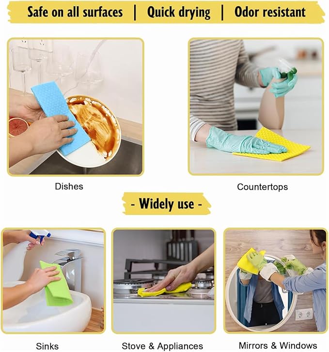 Swedish Dishcloths for Kitchen | 6 Pack Floral Reusable Paper Towels Washable | Swedish Dish Towels | Non-Scratch Cellulose Sponge Cloths | No Odor, Biodegradable Cleaning Cloths, Mixed