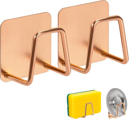 2 Pcs Sponges Holder Sink Caddy for Kitchen Accessories,No Drilling.Stainless Steel Rust Proof Waterproof.Versatile Kitchen Organizer Suitable of Hang Dish Sponge,Dishcloth,Brush.Rose Gold