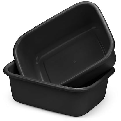 DecorRack 2 Plastic Wash Basins, Large 10 Quart Graduated Bucket, Portable Washbasin for Washing, Cleaning, Foot Bath, Dishes, Face Cleansing Bowl, Black (2 Pack)