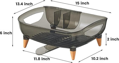 Dish Rack, Dish Drying Rack for Kitchen Counter, Dish Drainer with Drainboard Set and Utensil Holder, Sink Drying Dish Strainer Rack (Transparent Black)