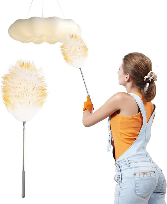 Lambswool Extendable Mini Duster 14-34 Inch Stainless Steel Extension Telescoping Pole Wool Dusters for Cleaning Ceiling Fans Window Blinds Car Interiors Furniture Dusting